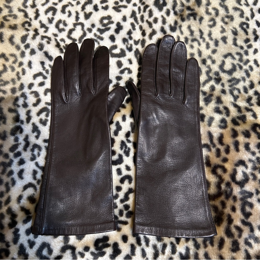 Vintage Miss Aris Brown Mid Length Silk Lined Buttery Soft Leather Gloves